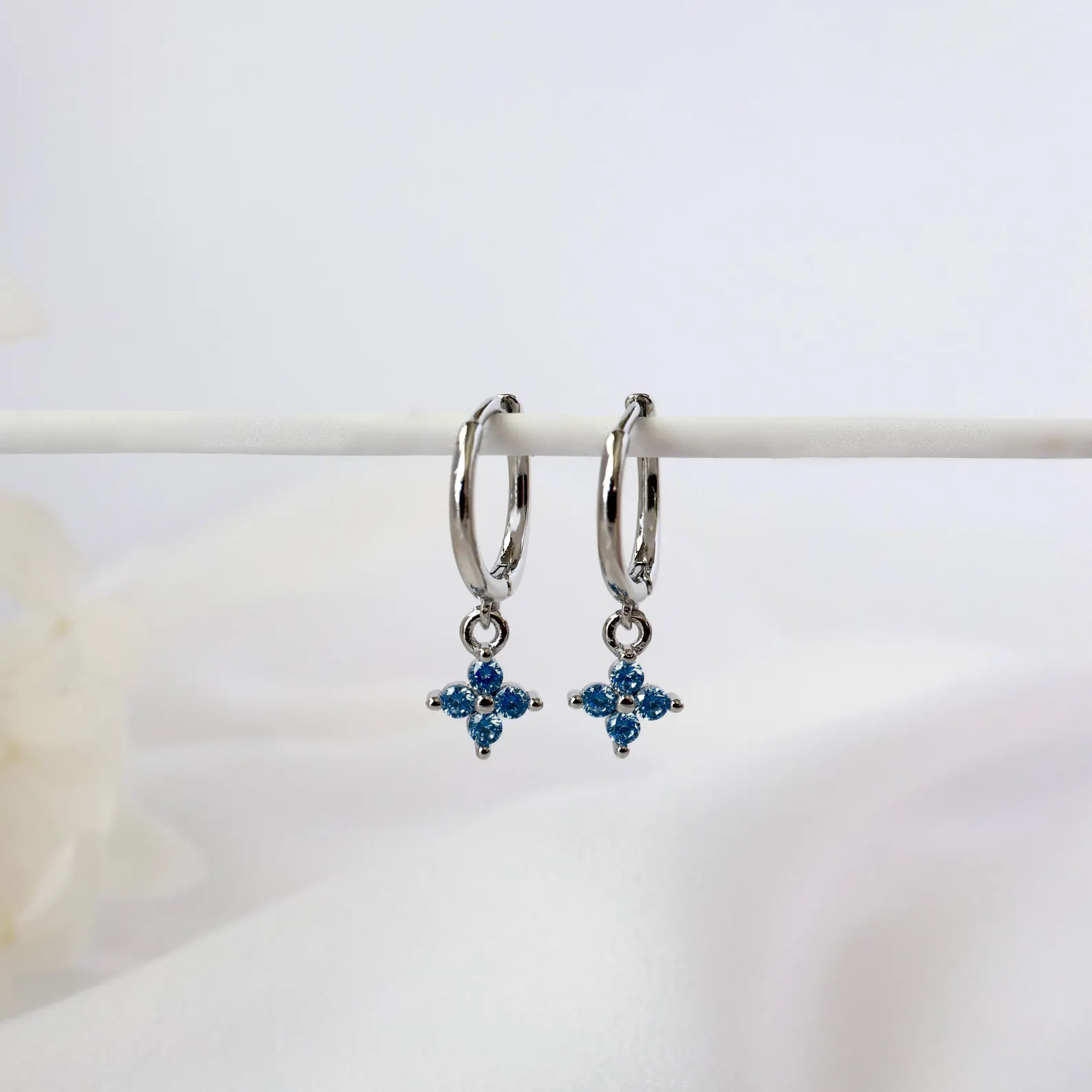Silver Sapphire CZ Huggie & Stud Earrings