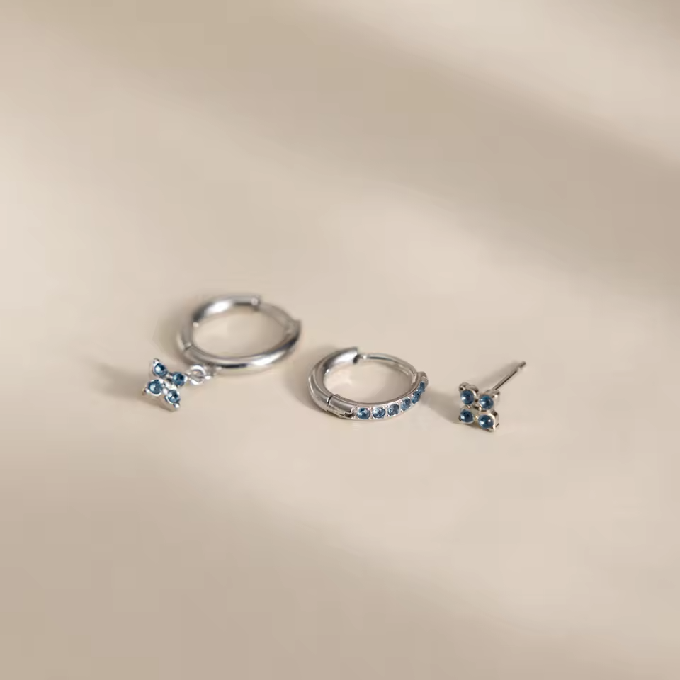 Silver Sapphire CZ Huggie & Stud Earrings