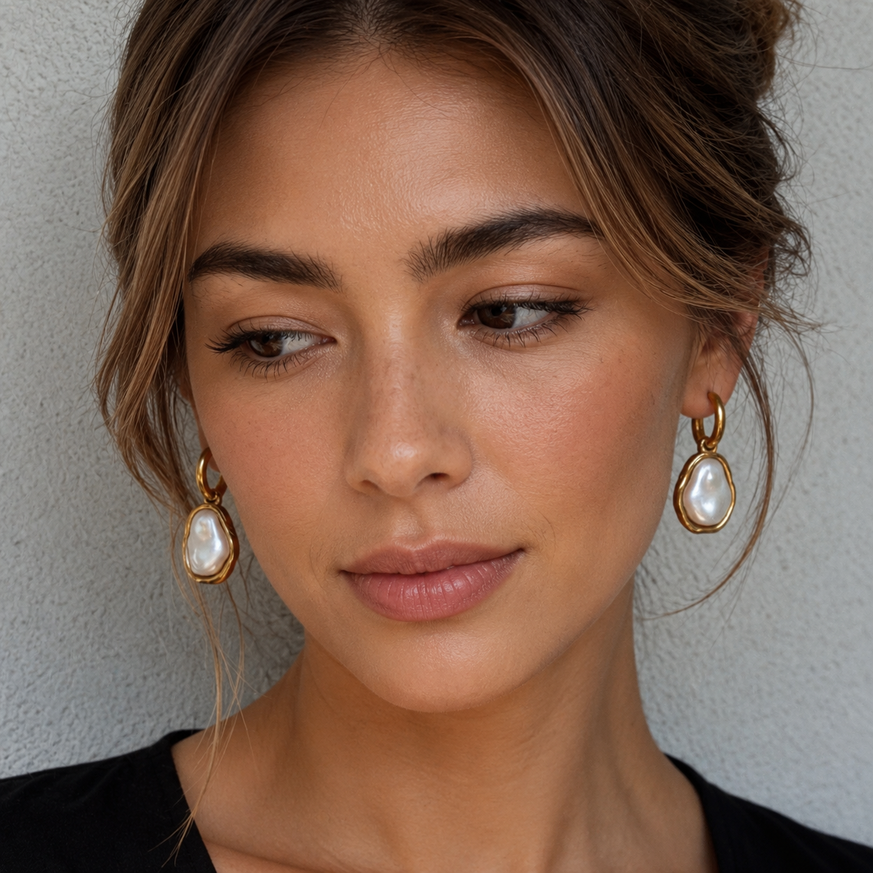 Gold Baroque Pearl Huggie Earrings