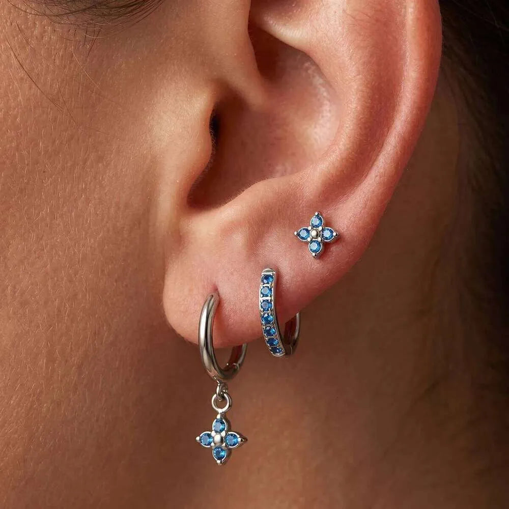 Silver Sapphire CZ Huggie & Stud Earrings