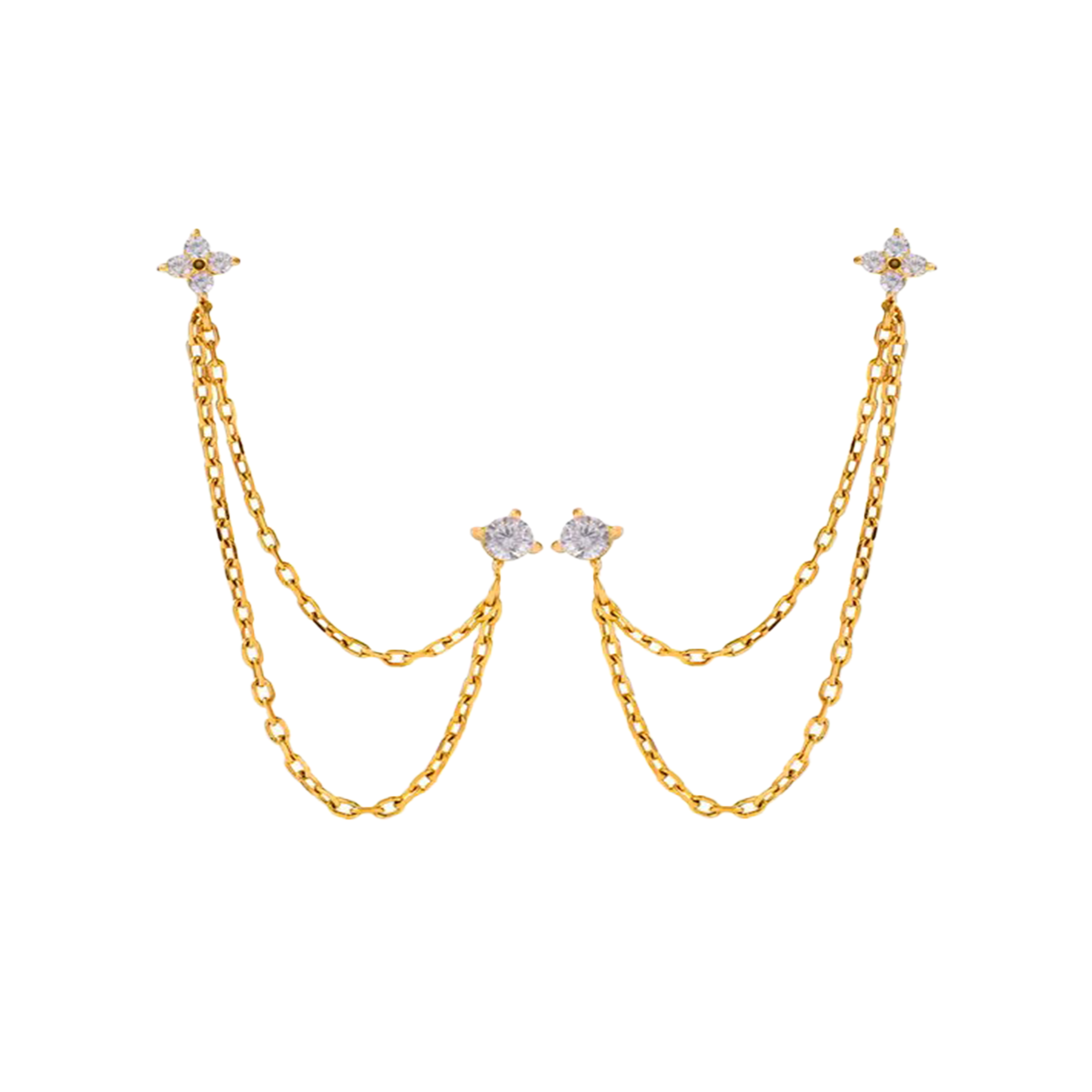 Gold Crystal Earring Set — Studs, Chain & Huggie