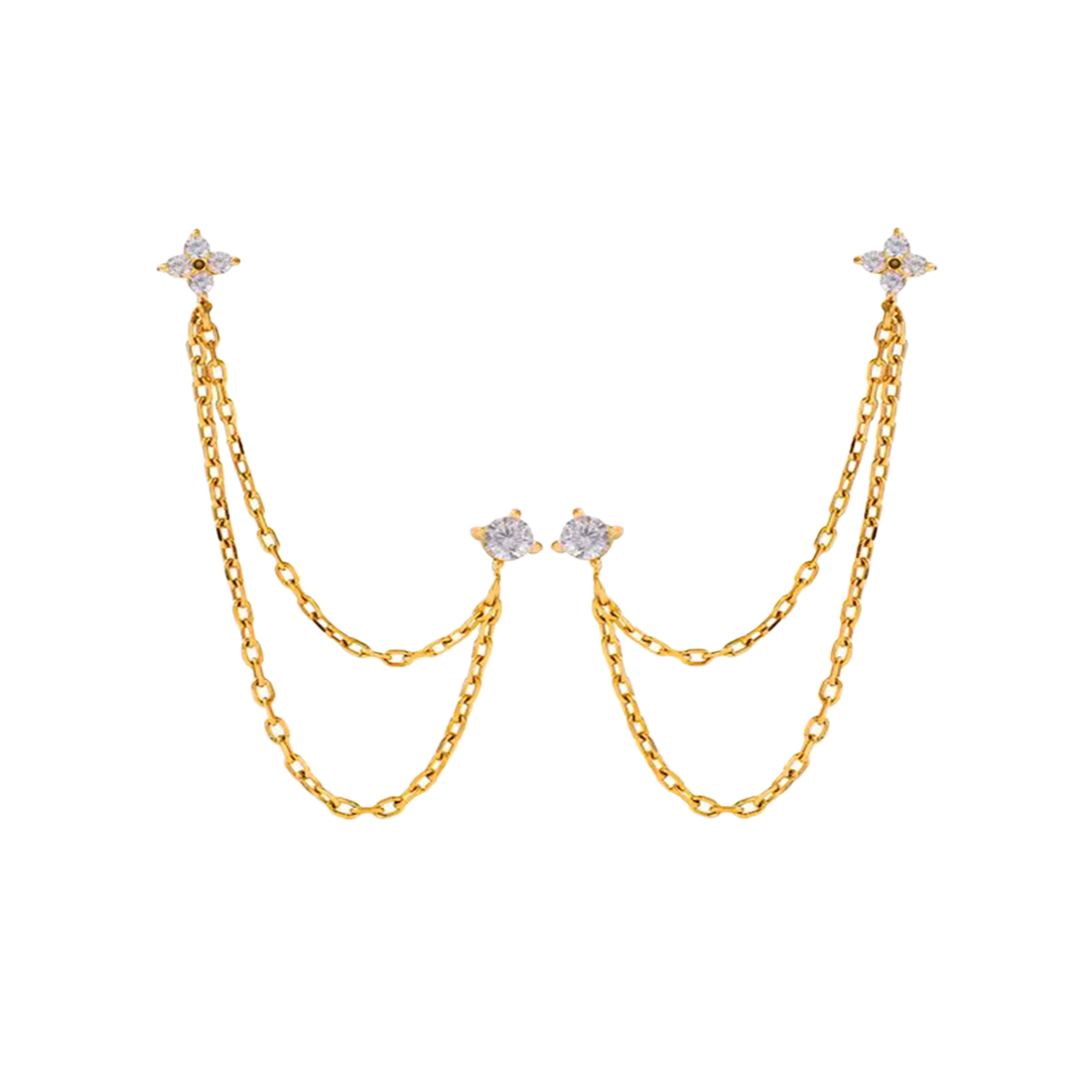 Gold Crystal Earring Set — Studs, Chain & Huggie