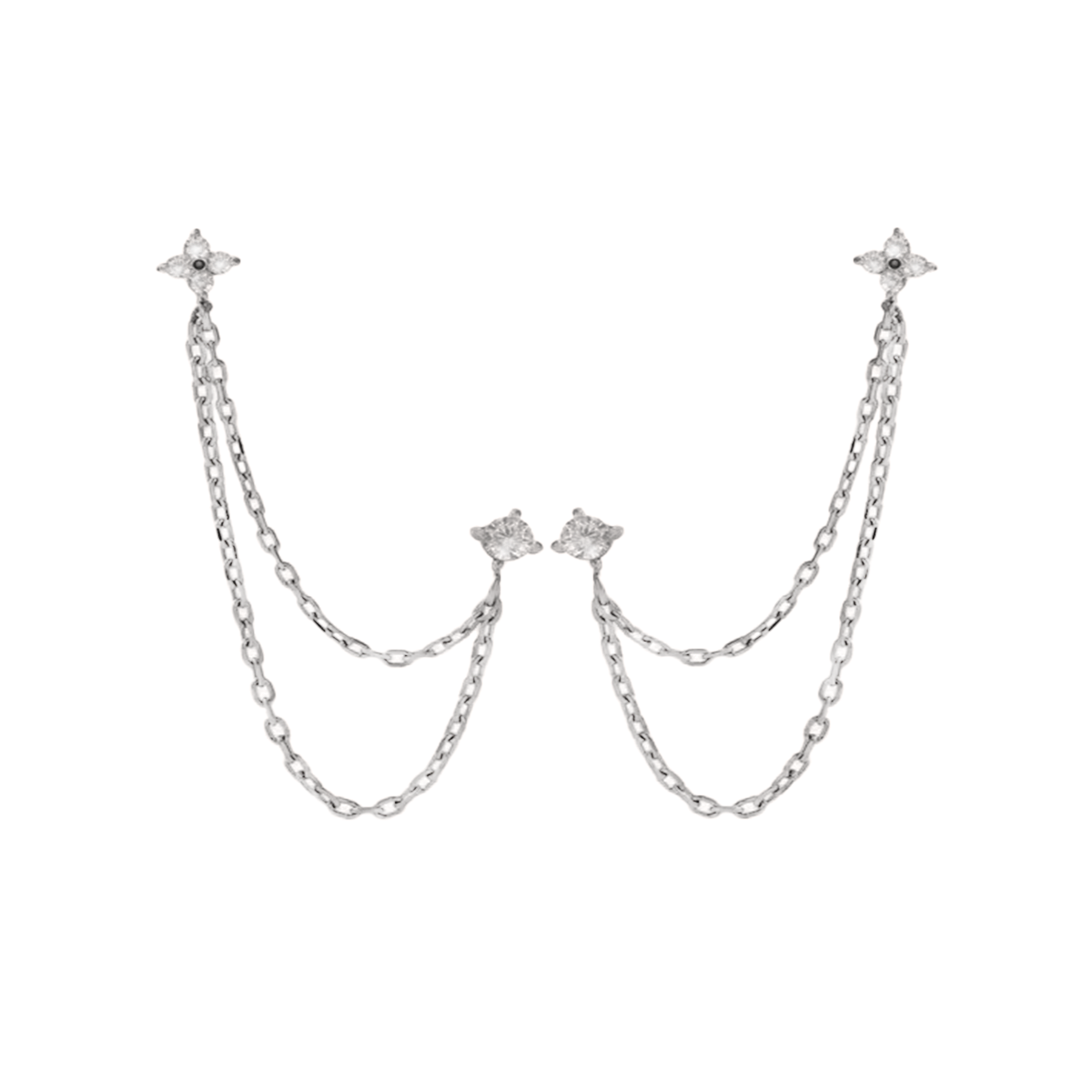 Silver Crystal Earring Set — Studs, Chain & Huggie
