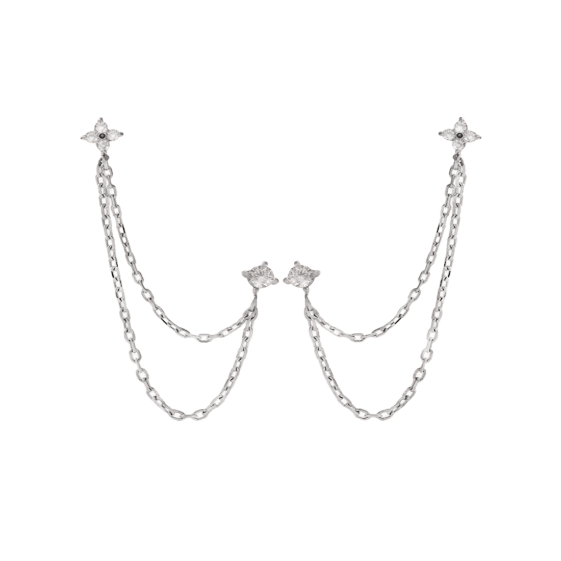 Silver Crystal Earring Set — Studs, Chain & Huggie