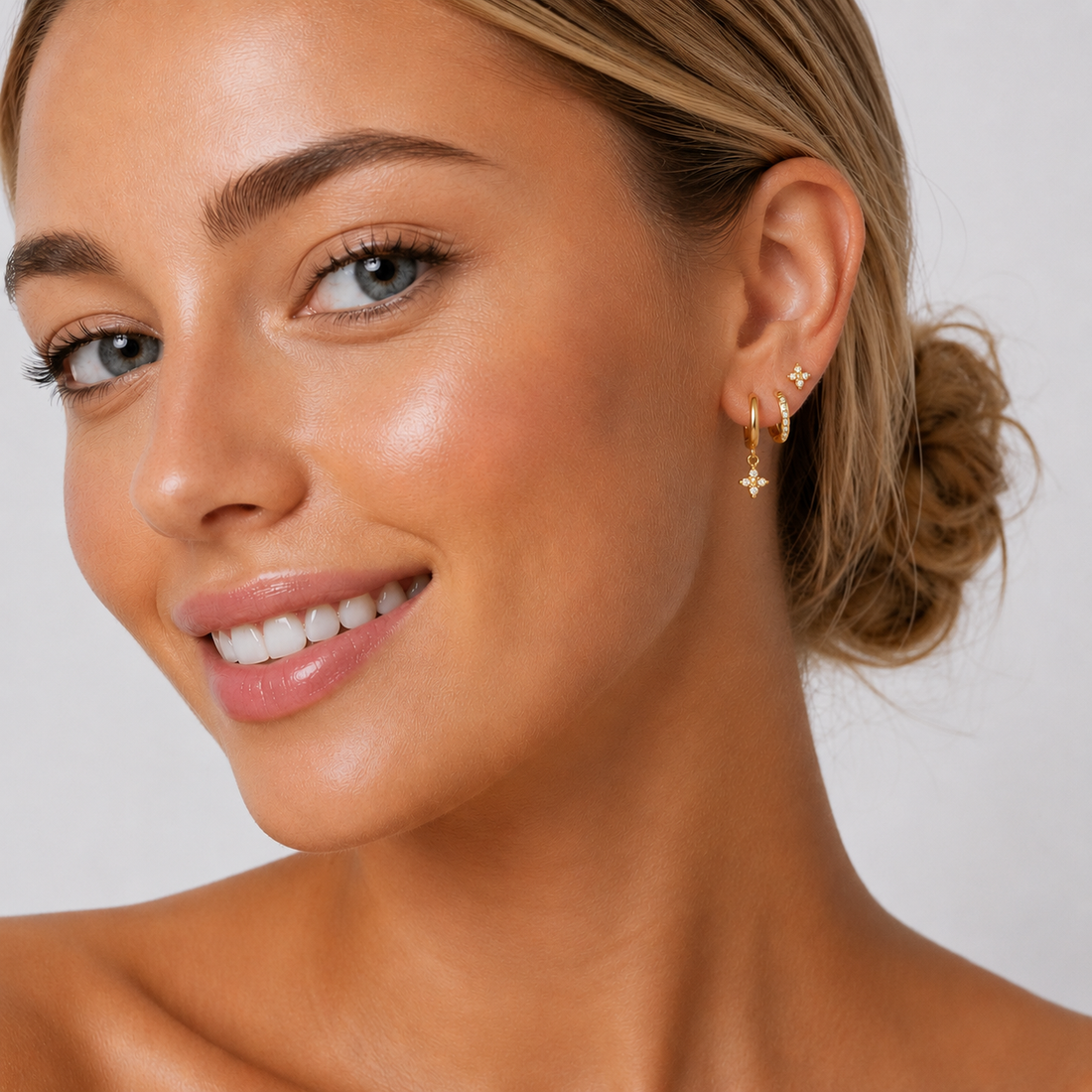 Gold CZ Huggie & Stud Earrings