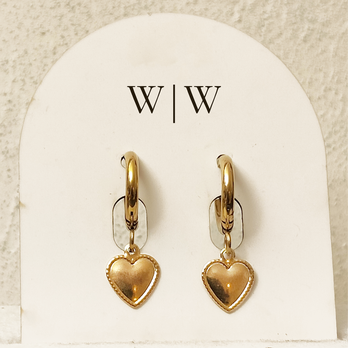 Gold Heart Charm Huggie Earrings