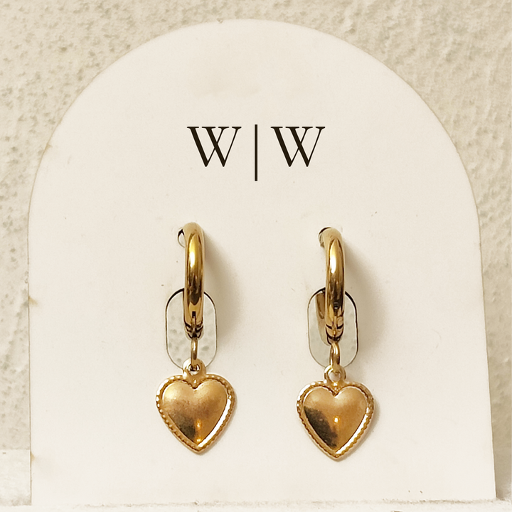 Gold Heart Charm Huggie Earrings