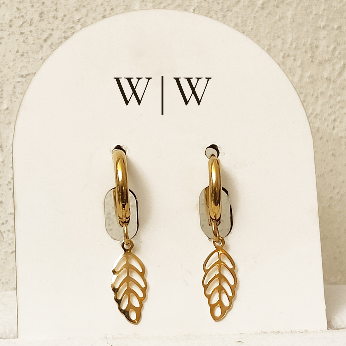 Gold Leaf Charm Huggie Earrings