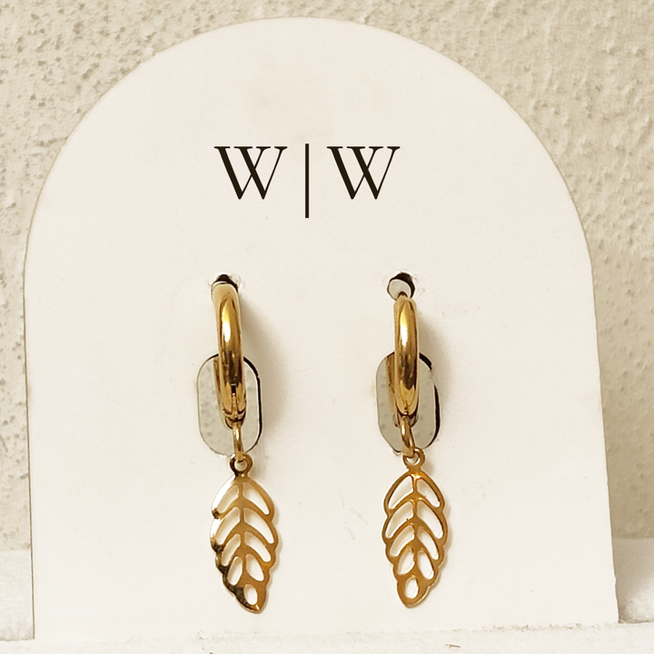 Gold Leaf Charm Huggie Earrings
