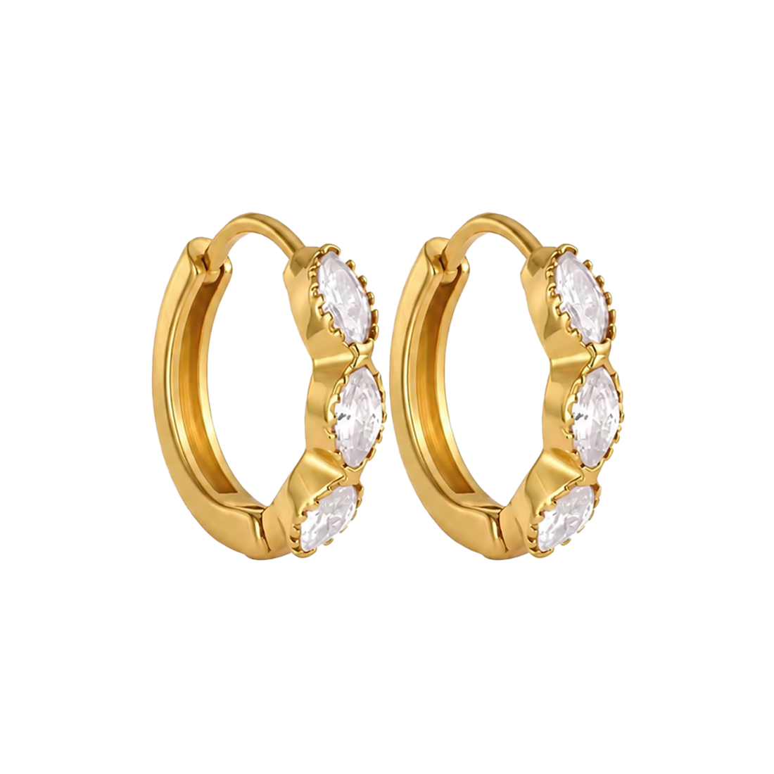 Gold CZ Teardrop Hoop, Marquise Huggies, Boho Stud Earrings