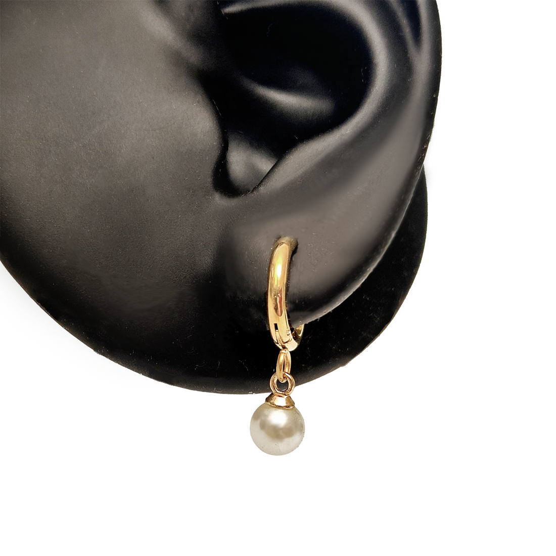 Gold Pearl Charm Huggie Earrings