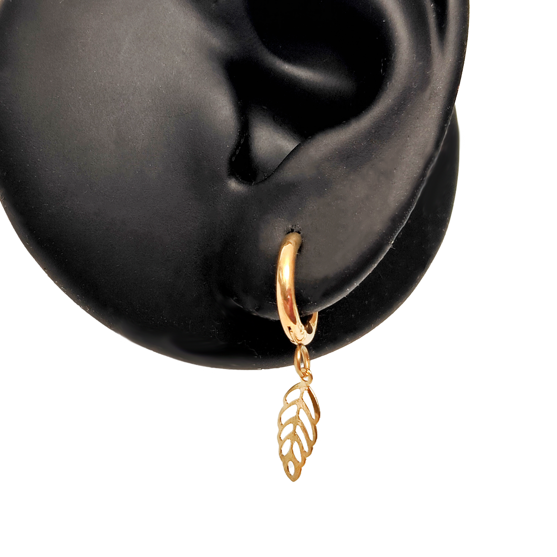 Gold Leaf Charm Huggie Earrings