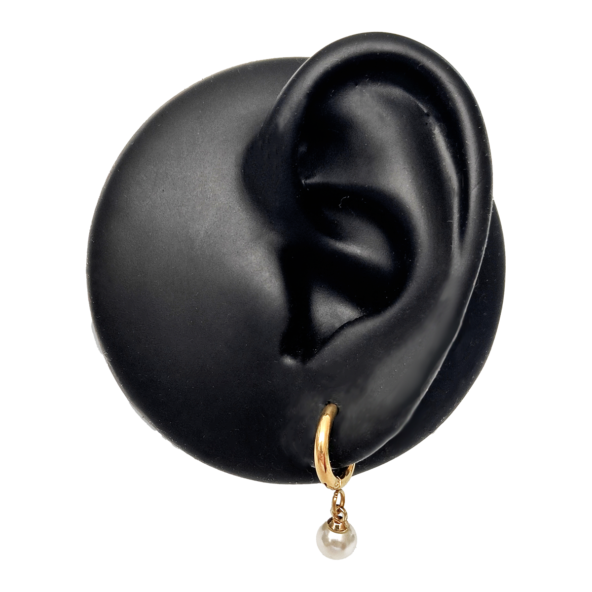 Gold Pearl Charm Huggie Earrings