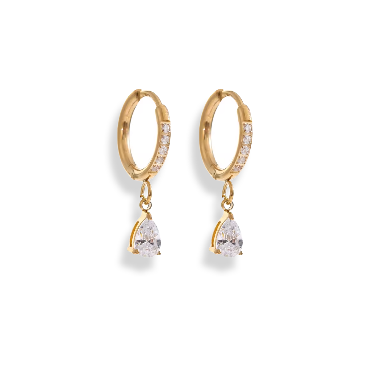 Gold Pavé Huggie with CZ Drop Earrings