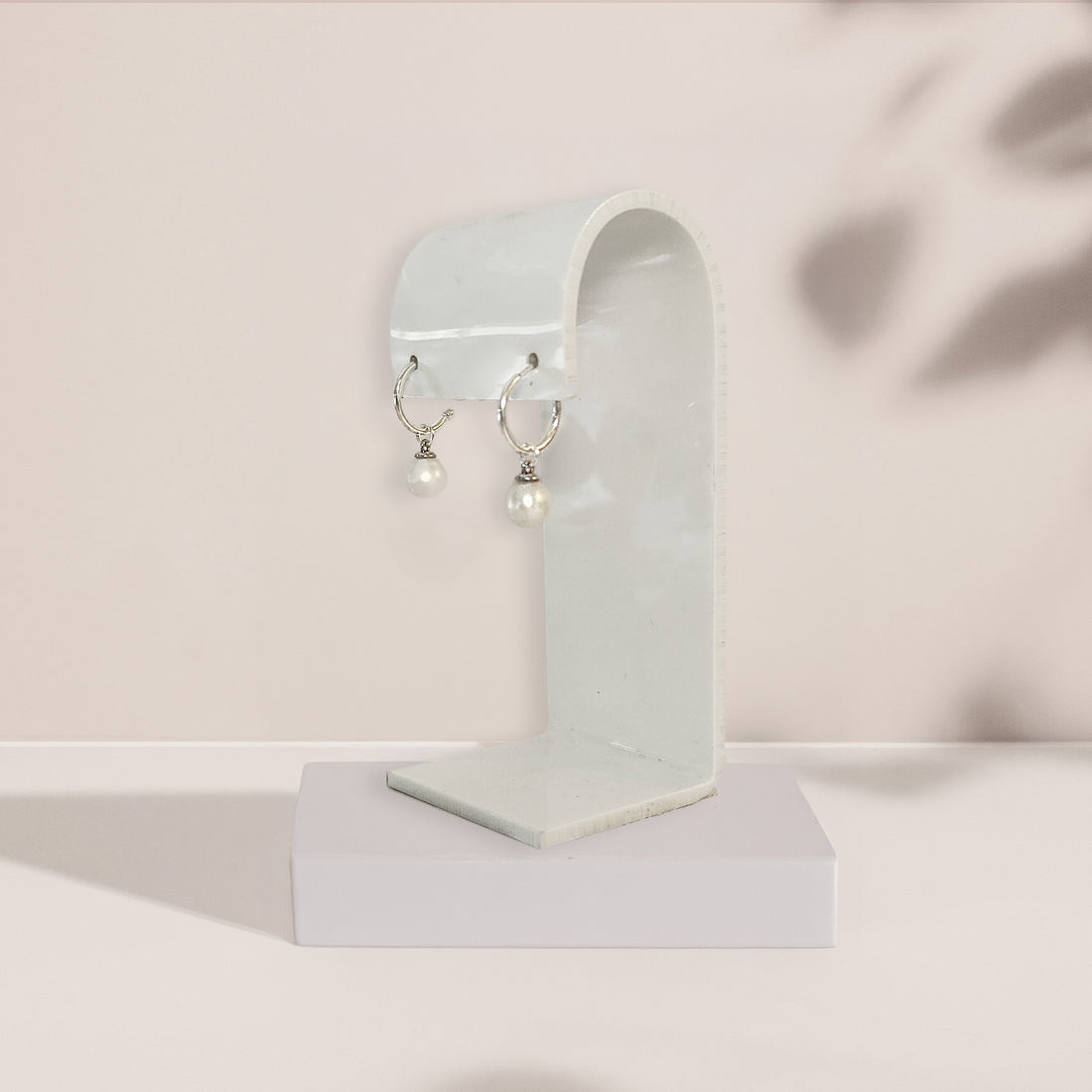Sterling Silver C-Shape Huggie Earrings with Pearl Drop