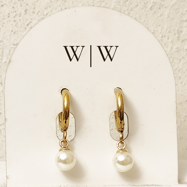 Gold Pearl Charm Huggie Earrings