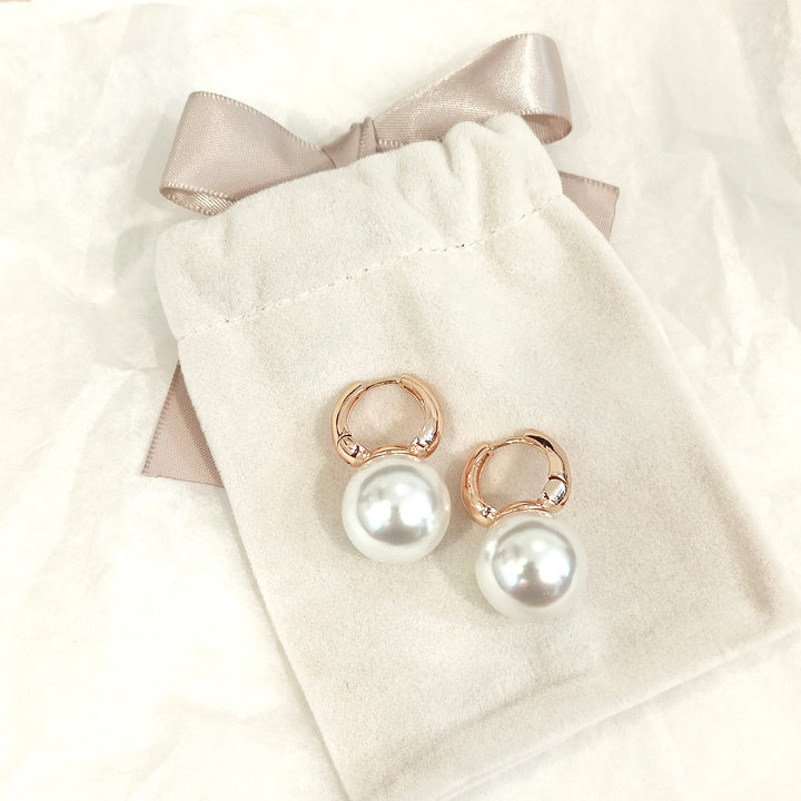 Pearl Drop Huggie Earrings
