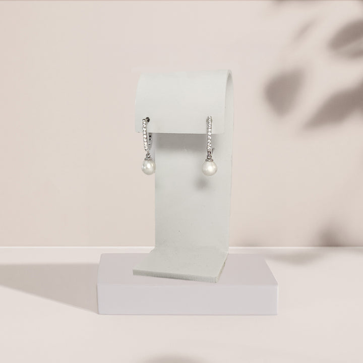 Sterling Silver Crystal Pavé Earrings with Pearl Drop