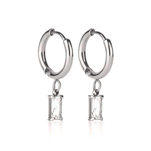 Silver Crystal Earring Set — Studs, Chain & Huggie
