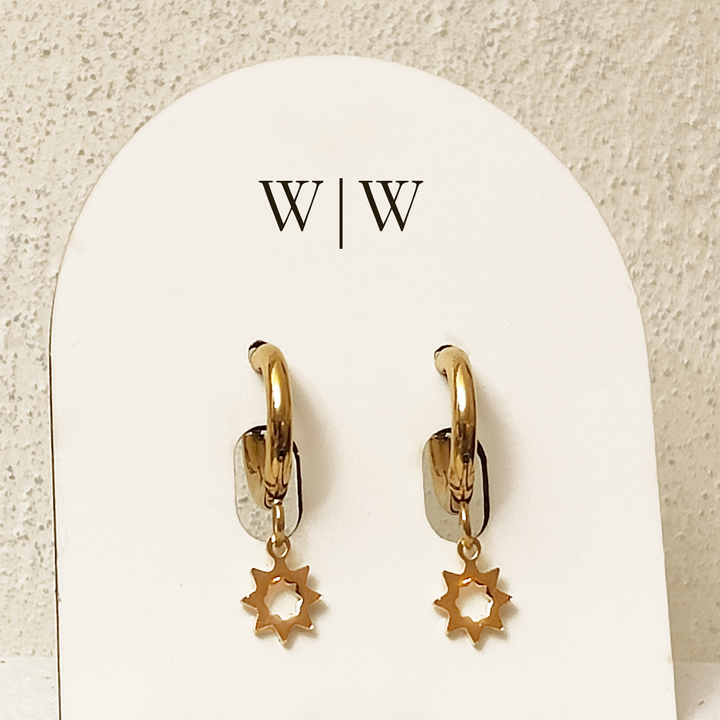 Gold Sun Charm Huggie Earrings