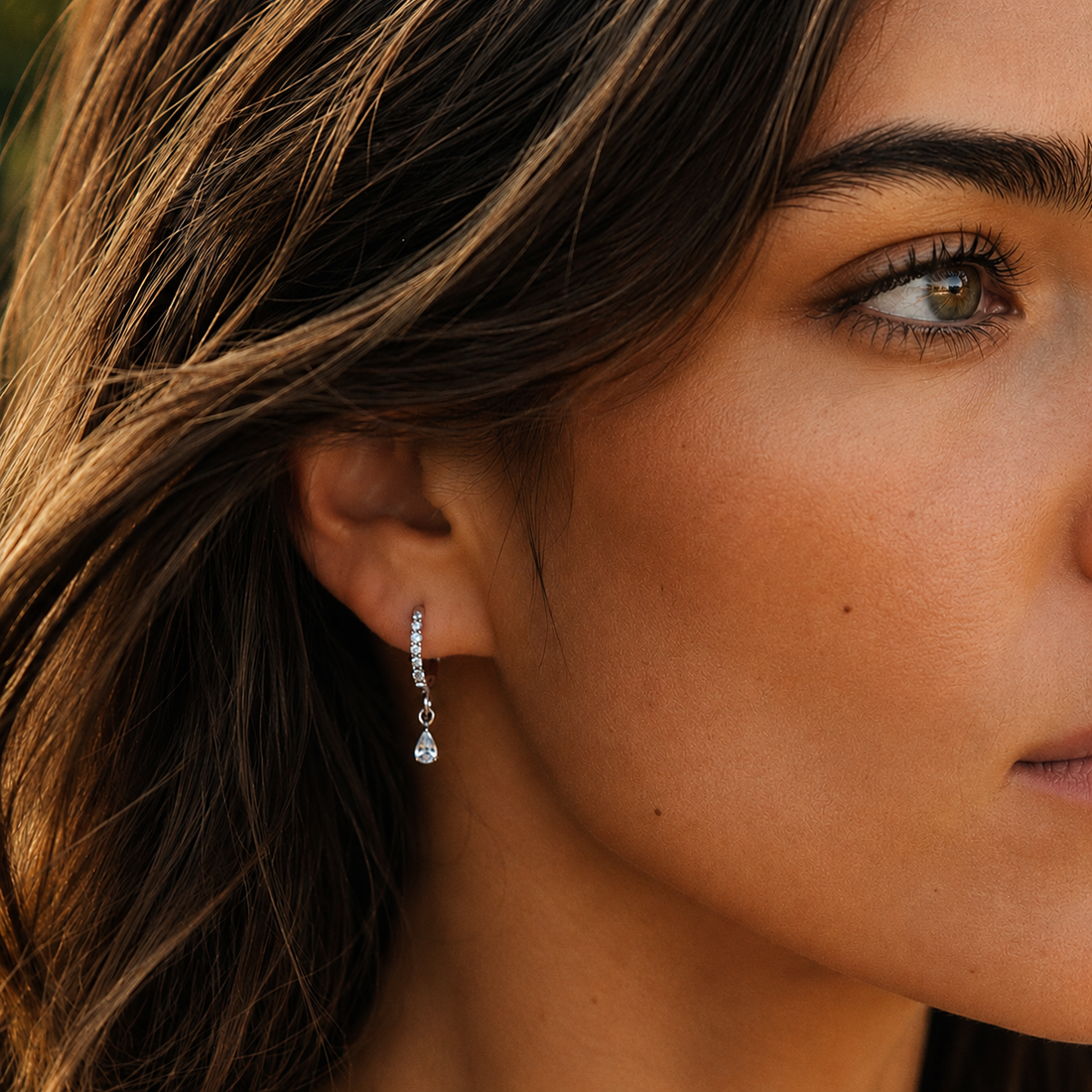 Silver Pavé Huggie with CZ Drop Earrings