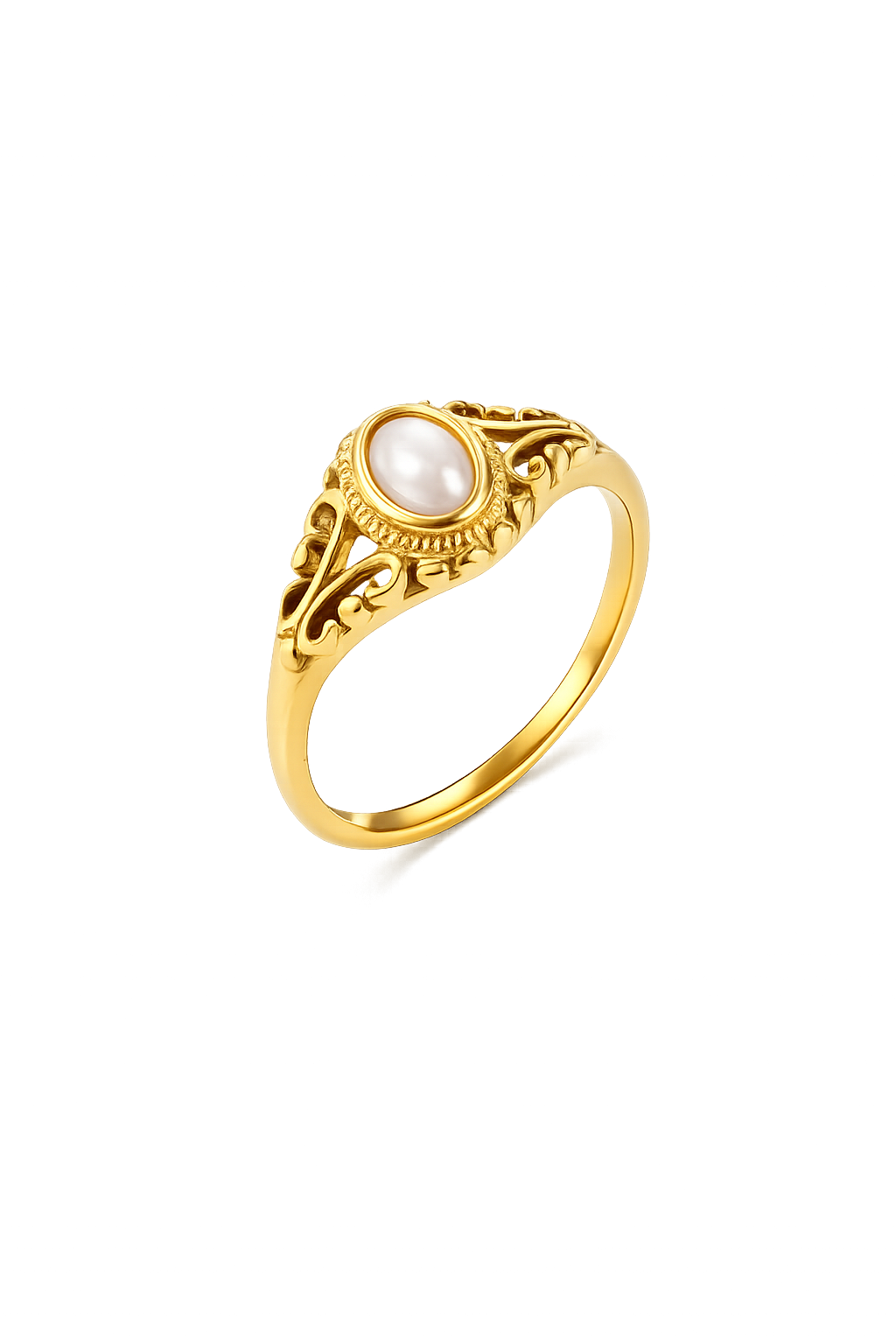 Gold Vintage Pearl Filigree Ring